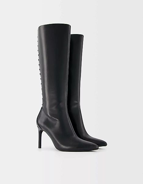 Bershka Absatzstiefel Mit Schleifen-Schnürung Damen 41 Schwarz günstig online kaufen