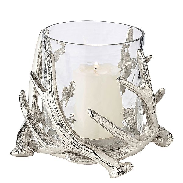 EDZARD Windlicht Kingston, Silber-Optik, Geweih-Motiv, H günstig online kaufen