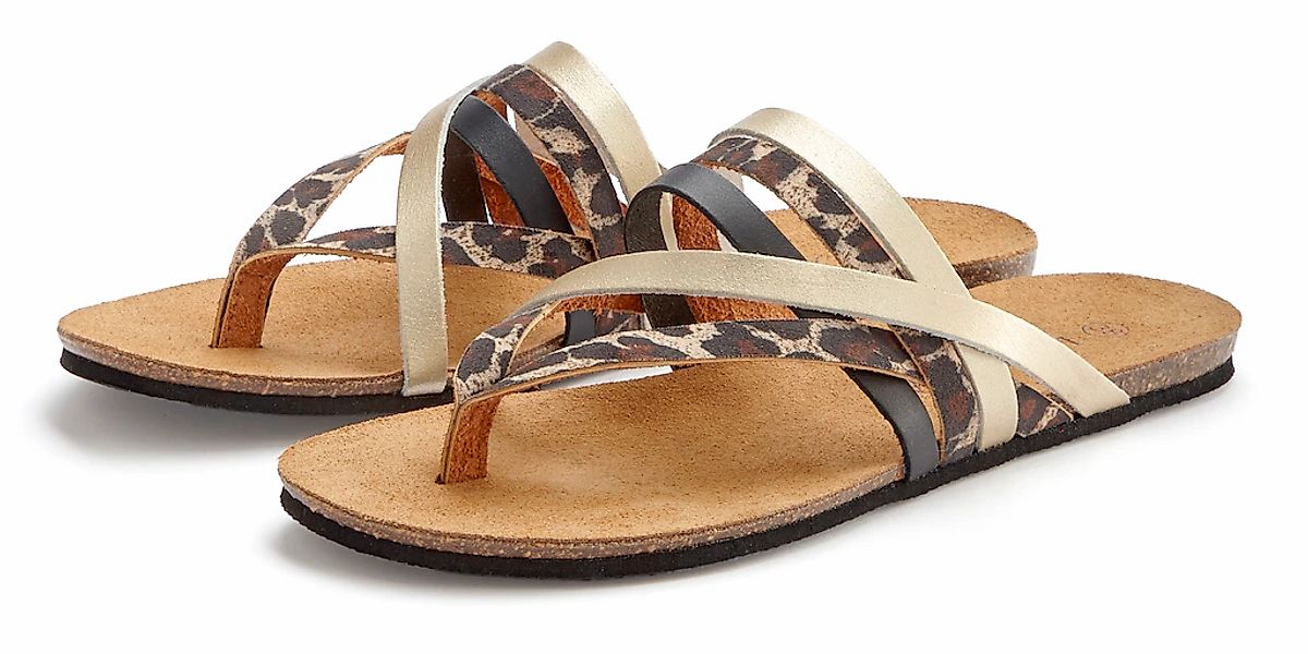 LASCANA Sandale, Pantolette aus Leder mit Korkfußbett günstig online kaufen