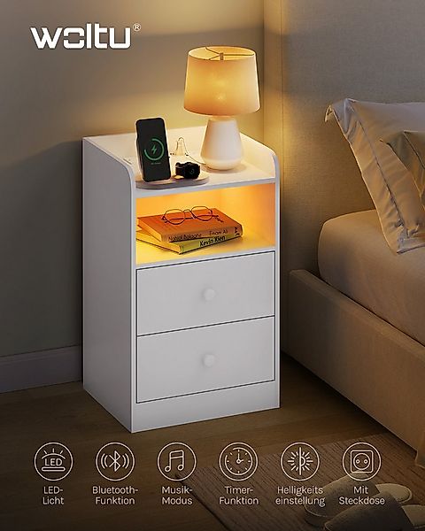 Woltu Nachttisch (1-St), Ladefunktion LED-Licht, 2 Steckdosen 2 USB günstig online kaufen