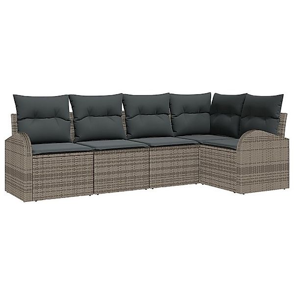vidaXL Loungesofa 5-tlg. Garten-Sofagarnitur mit Kissen Grau Poly Rattan, 5 günstig online kaufen