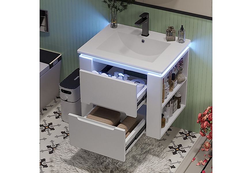 Flieks Waschtisch Waschbeckenunterschrank mit Waschbecken Badschrank Waschp günstig online kaufen