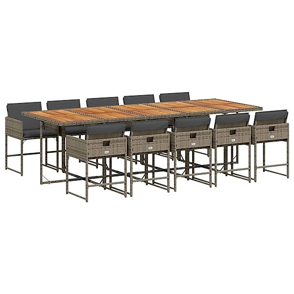 vidaXL 11-tlg Garten-Essgruppe mit Kissen Grau Poly Rattan Modell 16 günstig online kaufen