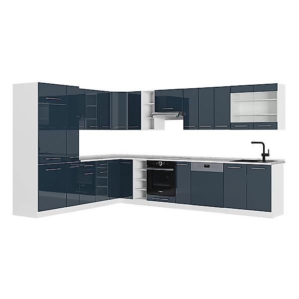 Vicco Fame-Line Eckküche Dunkelblau Hochglanz/Weiß 257 x 60 cm ohne Arbeits günstig online kaufen