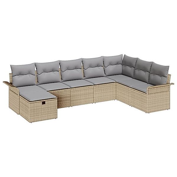 vidaXL Loungesofa 8-teiliges Garten Sofa Set mit Kissen Beiges Poly Rattan, günstig online kaufen