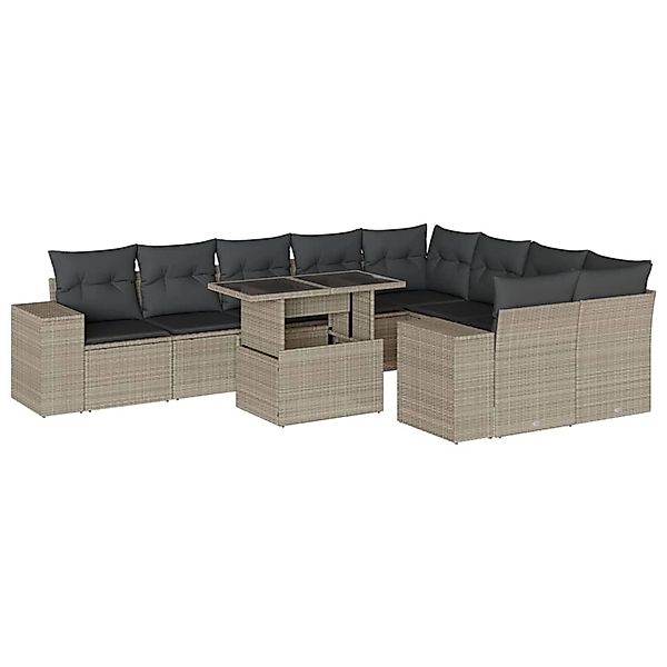 vidaXL 10-Tlg Garten-Sofagarnitur mit Kissen Hellgrau Poly Rattan 3269392 günstig online kaufen