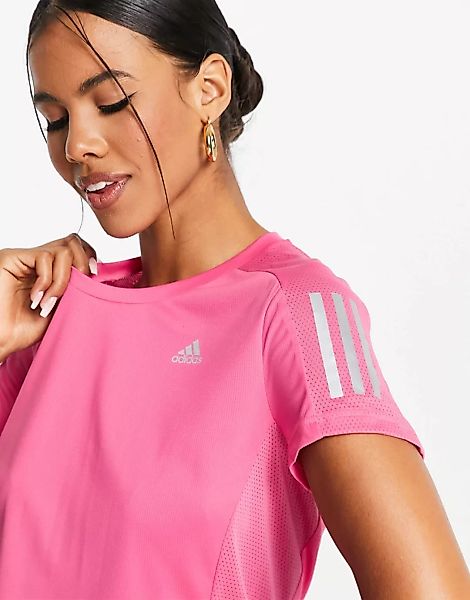 adidas – Lauf-T-Shirt in Rosa mit den drei Streifen günstig online kaufen