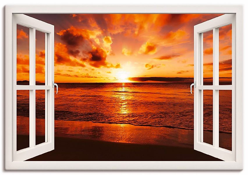 Artland Wandbild "Fensterblick Sonnenuntergang am Strand", Fensterblick, (1 günstig online kaufen