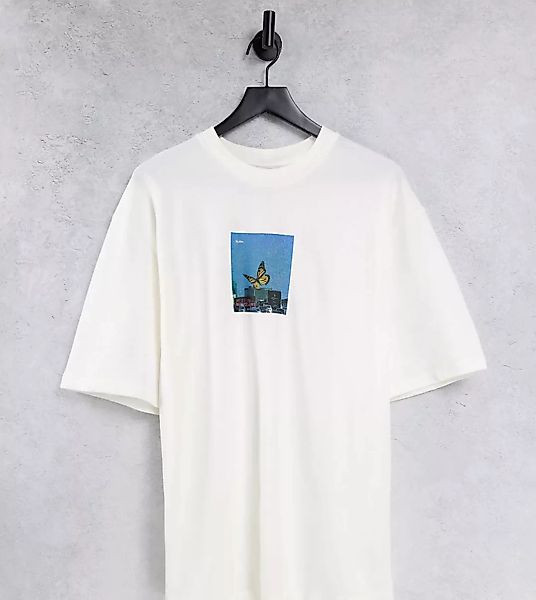 COLLUSION – Oversize-T-Shirt aus Pikee in Ecru mit Fotoprint-Weiß günstig online kaufen