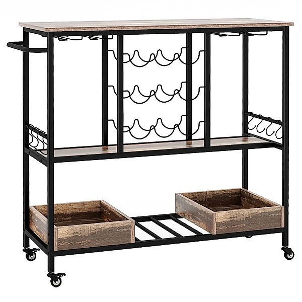 Costway Küchenwagen 3-Stöckig 107,5 x 40 x 91,5 cm Glashalter Grau günstig online kaufen