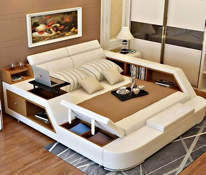 JVmoebel Bett, Doppel Luxus Design Leder Bett Polster Betten Moderne Multif günstig online kaufen
