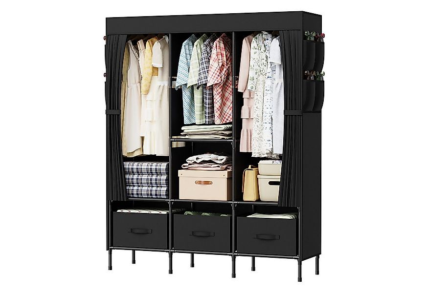 loefme Stoffschrank Kleiderschrank mit Kleiderstangen und 3 Aufbewahrungsbo günstig online kaufen