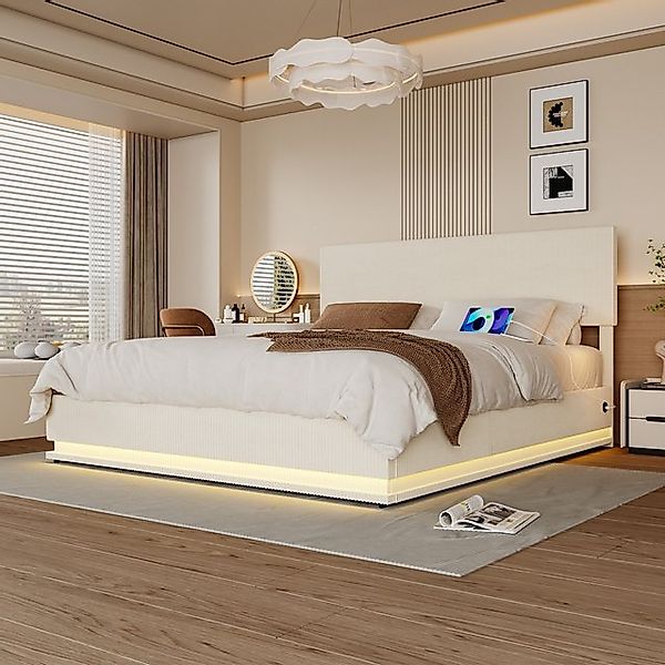 Celya Polsterbett Doppelbett mit USB Type C Ladefunktion und LED Beleuchtun günstig online kaufen