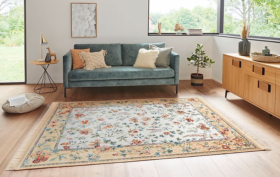 HANSE Home Teppich "Orient Flowers" rechteckig 5 mm Höhe Kurzflor mit Frans günstig online kaufen