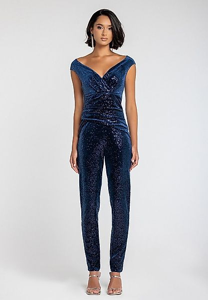 Goddiva Jumpsuit Sequin Velvet Bardot Jumpsuit Bandeau-Ausschnitt, offener günstig online kaufen