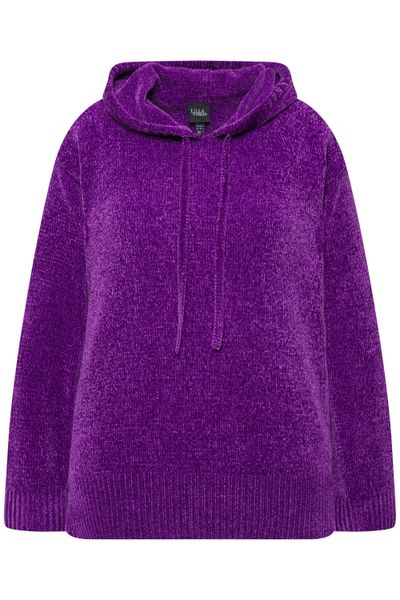 Ulla Popken Wollpullover Chenille-Hoodie Kapuze Kordel günstig online kaufen
