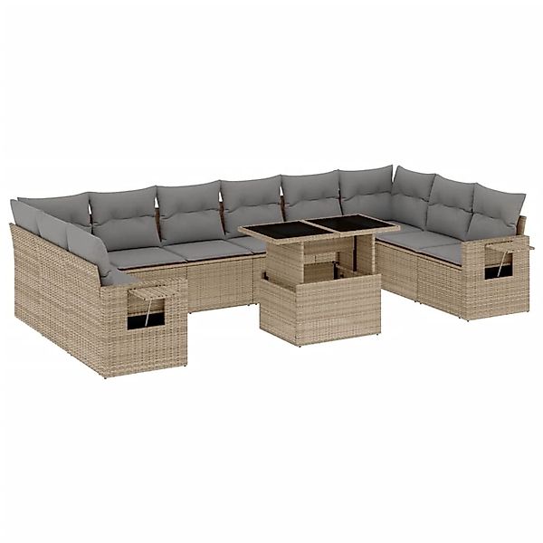 vidaXL 11-tlg Garten-Sofagarnitur mit Kissen Beige Poly Rattan Modell 168 günstig online kaufen