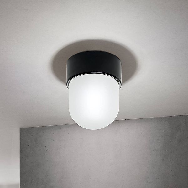Deckenleuchte Ostia, schwarz, Keramik, Glas satiniert, E27 günstig online kaufen