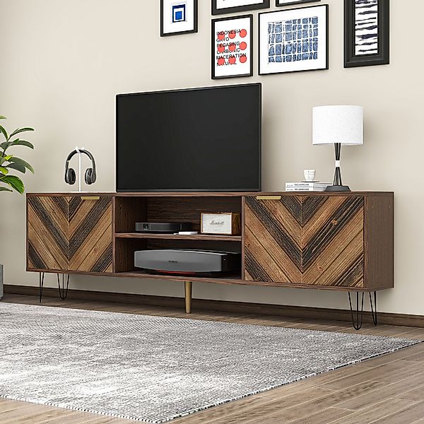 TV-Schrank, Lowboard mit robusten Eisenfüßen Stauraum Massivholzfurnier ver günstig online kaufen