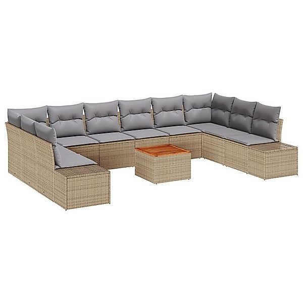 vidaXL Loungesofa 11-teilige Garten Sofa Set mit Kissen Beige Poly Rattan, günstig online kaufen