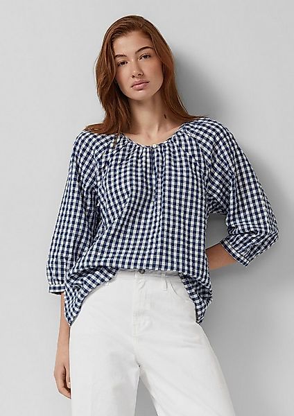 s.Oliver Kurzarmbluse Bluse Seersucker-Bluse mit 3/4-Ärmeln und Raffung günstig online kaufen