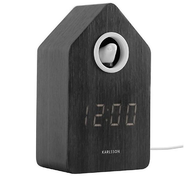 Karlsson Uhr Kuckucksuhr Wecker Alarm Clock Cuckoo LED Schwarz Holz Veneer günstig online kaufen