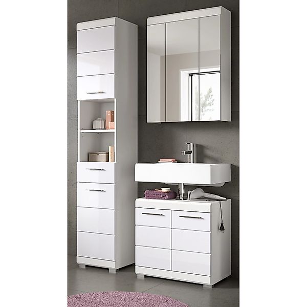 Inn.Furn Badmöbel Set 3-teilig 112 cm in Weiß Hochglanz Shawn günstig online kaufen