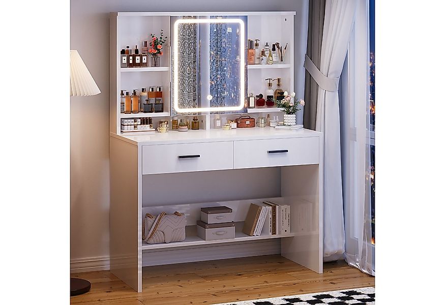 HOMALL Schminktisch Schminktisch mit Spiegel und LED 2 Schubladen und 6 Abl günstig online kaufen