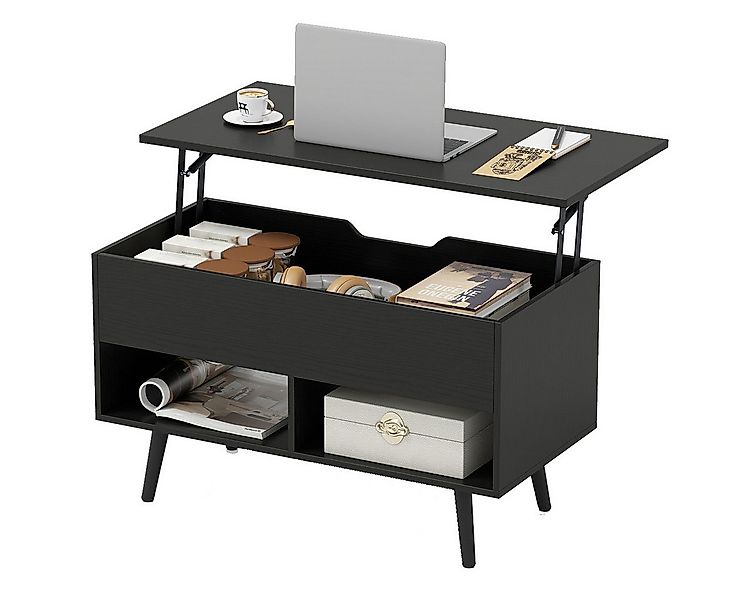 COSTWAY Couchtisch, höhenverstellbar, Stauraum mit 2 Fächern, 80x40x44,5-85 günstig online kaufen