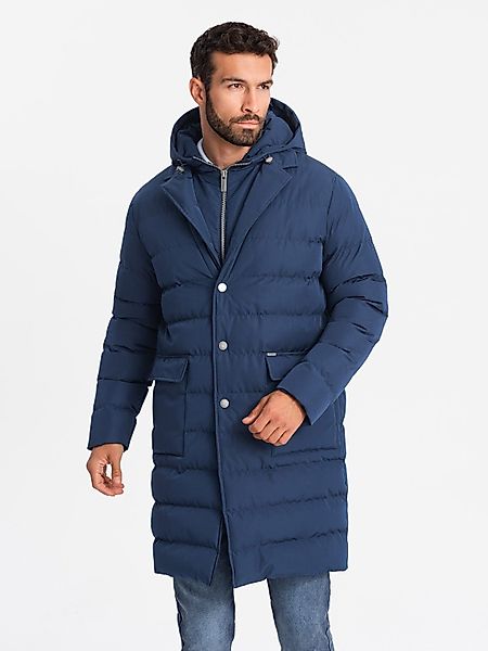 OMBRE Wintermantel Lange Herren-Steppjacke mit Revers günstig online kaufen