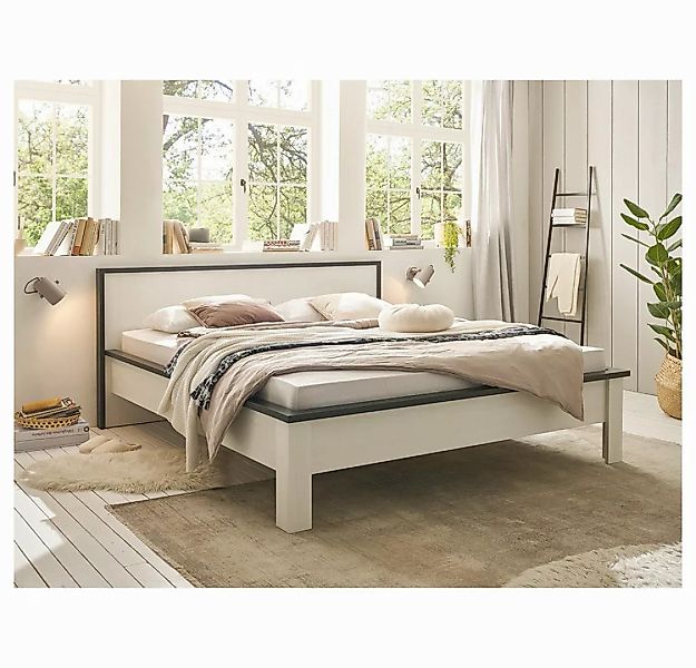 Lomadox Bett SHELTON-61, 180x200cm in Pinie weiß mit anthrazit Ehebett Dopp günstig online kaufen