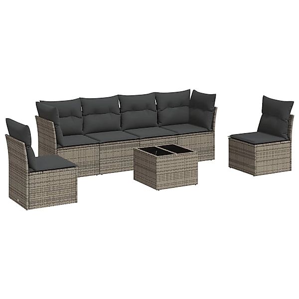 vidaXL 7-Tlg Garten-Sofagarnitur mit Kissen Grau Poly Rattan 3217380 günstig online kaufen