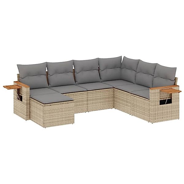vidaXL 7-Tlg Garten-Sofagarnitur mit Kissen Beige Poly Rattan 3259448 günstig online kaufen