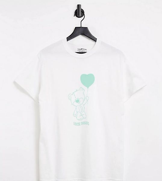 Loose Threads – Oversize-T-Shirt mit Bärengrafik-Weiß günstig online kaufen