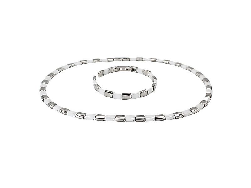 ELLAWIL Collier-Set Halskette Armband aus weißer Keramik mit silberfarbenem günstig online kaufen
