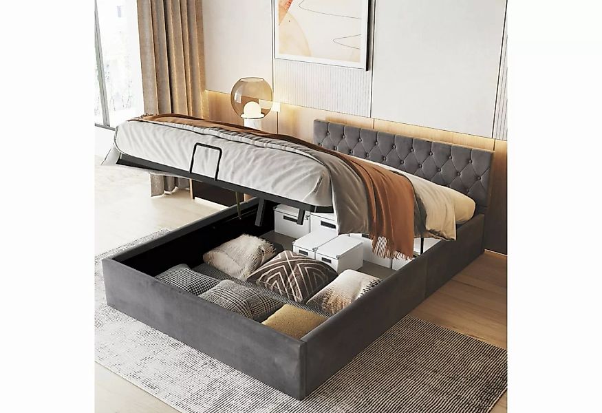 WISHDOR Polsterbett Doppelbett Holz Bett Funktionsbett Holzbett ohne Matrat günstig online kaufen