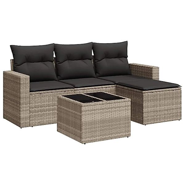 vidaXL 5-Tlg Garten-Sofagarnitur mit Kissen Hellgrau Poly Rattan 3251219 günstig online kaufen