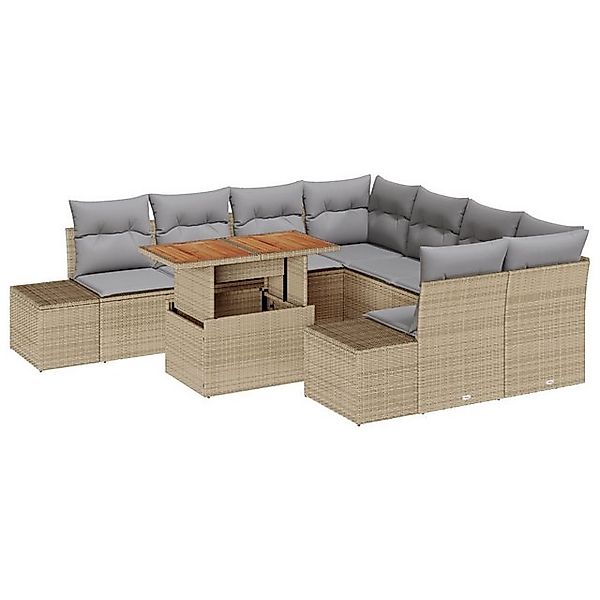 vidaXL Loungesofa 9-tlg. Garten-Essgruppe mit Kissen Beige Poly Rattan, 9 T günstig online kaufen