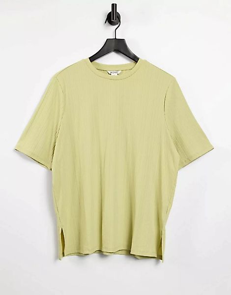 Monki – Gill – Geripptes Oversized-T-Shirt aus Jersey in Khaki, Kombiteil-G günstig online kaufen