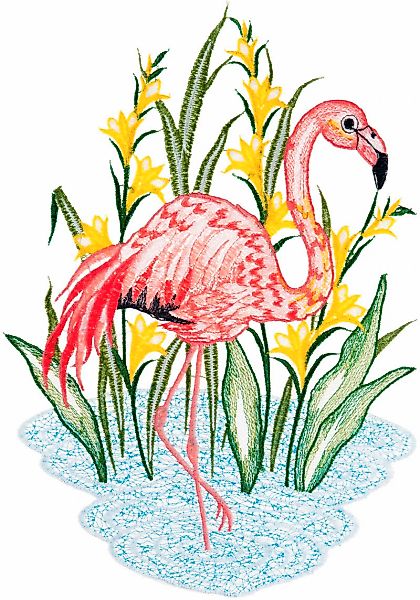 W. Reuter & Sohn - Plauener Spitze Fensterbild "Fensterbild "Flamingo" farb günstig online kaufen