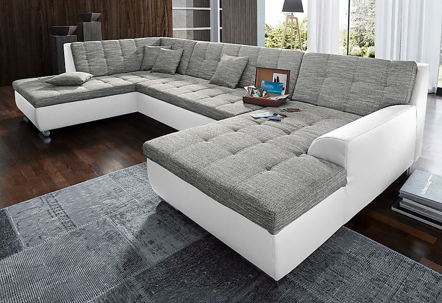 DOMO collection Wohnlandschaft "Treviso incl. Zierkissen, moderne Steppung, günstig online kaufen