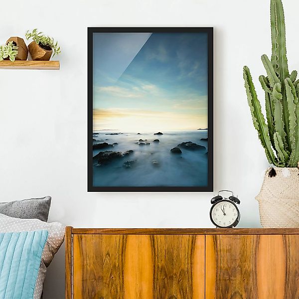 Bild mit Rahmen Strand - Hochformat Sonnenuntergang über dem Ozean günstig online kaufen