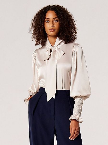 Apricot Schluppenbluse Satinbluse mit Ballonärmeln günstig online kaufen