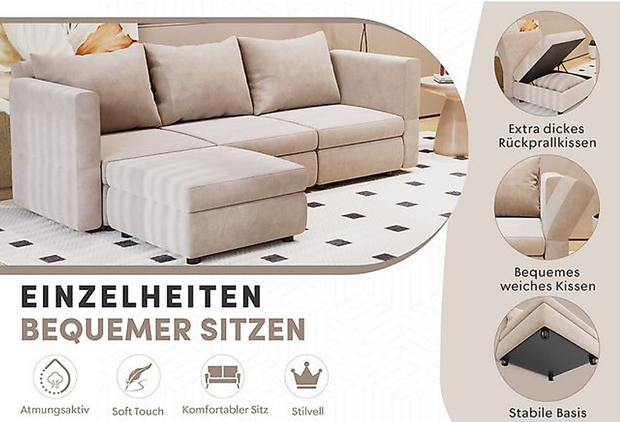 HOMALL Ecksofa Ecksofa mit Abnehmbarer Sofabezug, U-Shape Sofa mit 4 Kissen günstig online kaufen