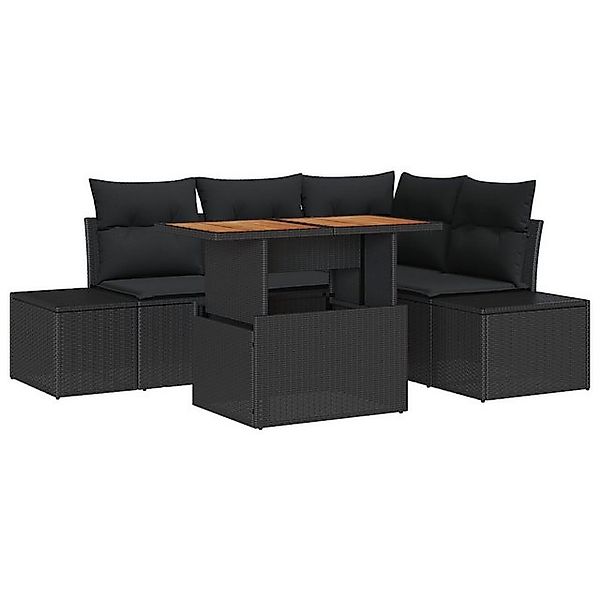vidaXL Loungesofa 5-teiliges Garten Sofa Set mit Kissen Schwarz Poly Rattan günstig online kaufen