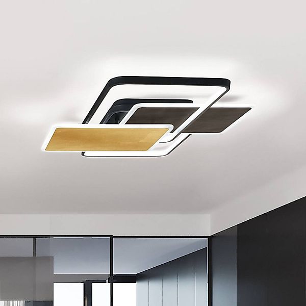 LED-Deckenleuchte Quadro, schwarz/blattgold, 90 x 60 cm, CCT günstig online kaufen