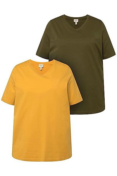 Ulla Popken T-Shirt T-Shirts 2er-Pack V-Ausschnitt Halbarm (2-tlg) günstig online kaufen
