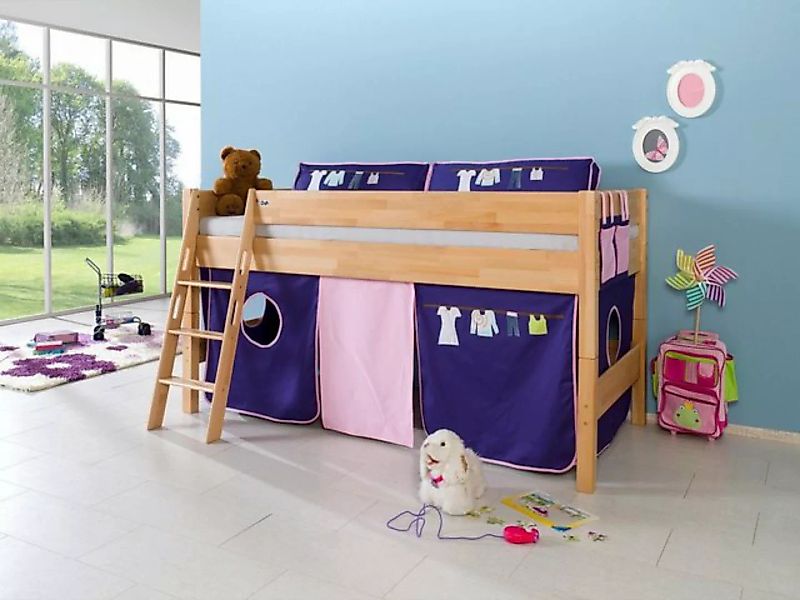 Natur24 Kinderbett Halbhohes Einzelbett Kim Buche Natur lackiert 90x200cm E günstig online kaufen