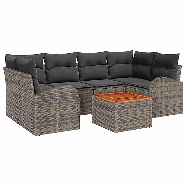 vidaXL 7-Teiliges Gartensofa Set mit Kissen Grau Poly Rattan Akazie 3347531 günstig online kaufen