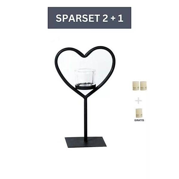 Sparset Herz Windlicht Elisa 30 cm- inkl. 3 Kerzen-Ivory günstig online kaufen